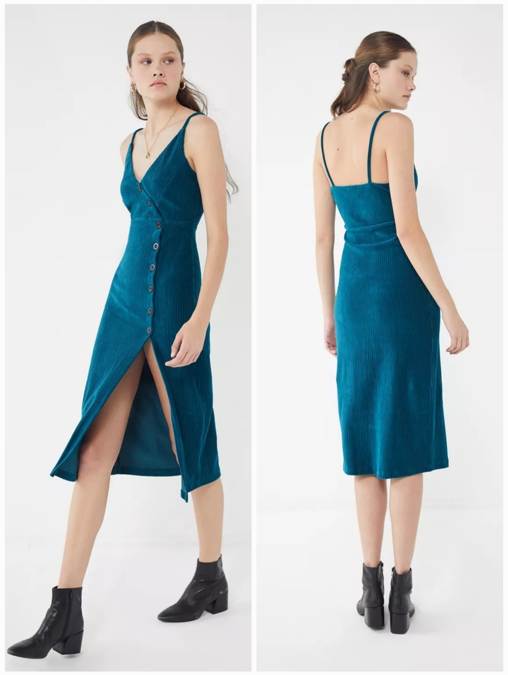 NWOT Urban Outfitters S Dark Romantic Cocktail Ribbed Velvet Slit Midi Dress